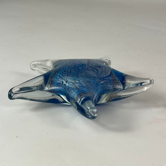 Blue Silver Art Glass Starfish Paperweight Mouthblown Handmade Figurine Decor - Picture 2 of 9